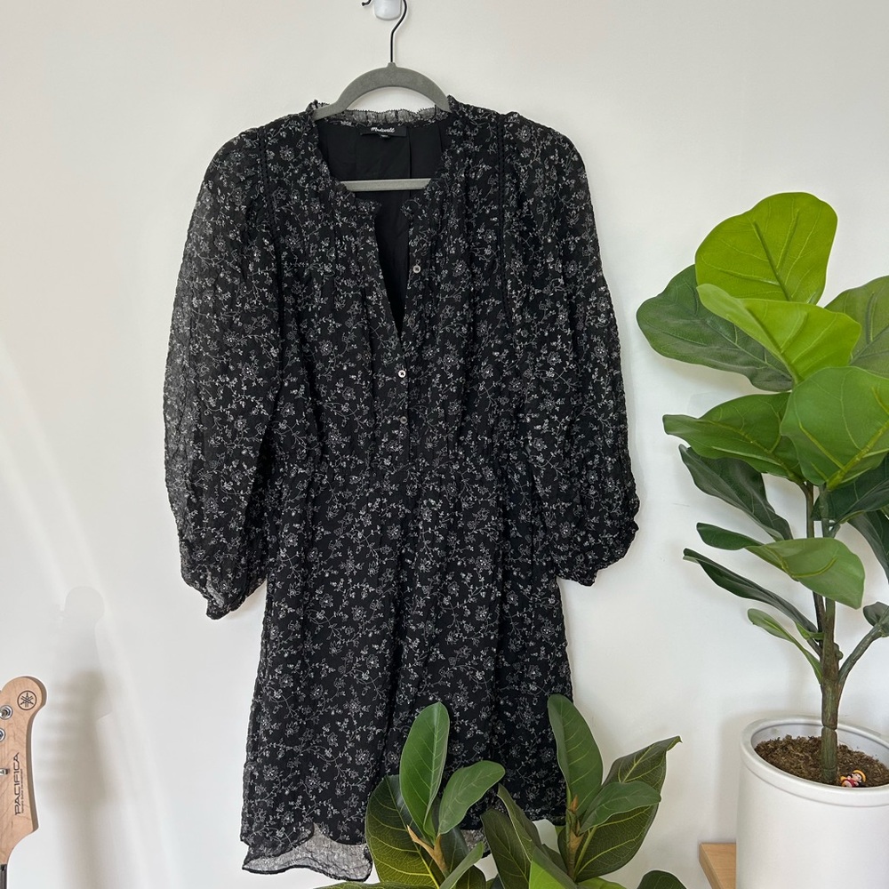 Madewell Elegant Black Floral Dress XS